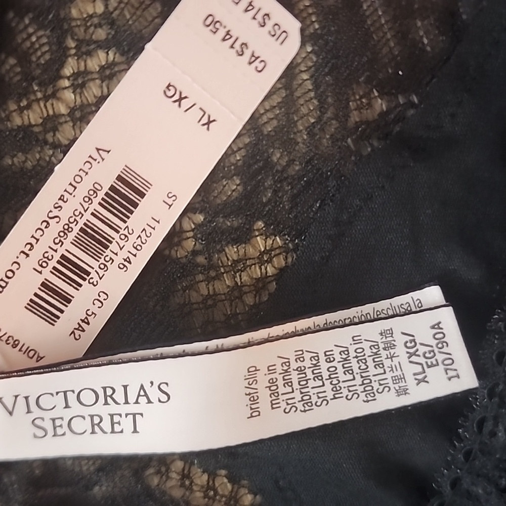 Victoria's Secret NEW Lace Trim Brief Panties - Black and Emerald Green - Picture 3 of 5